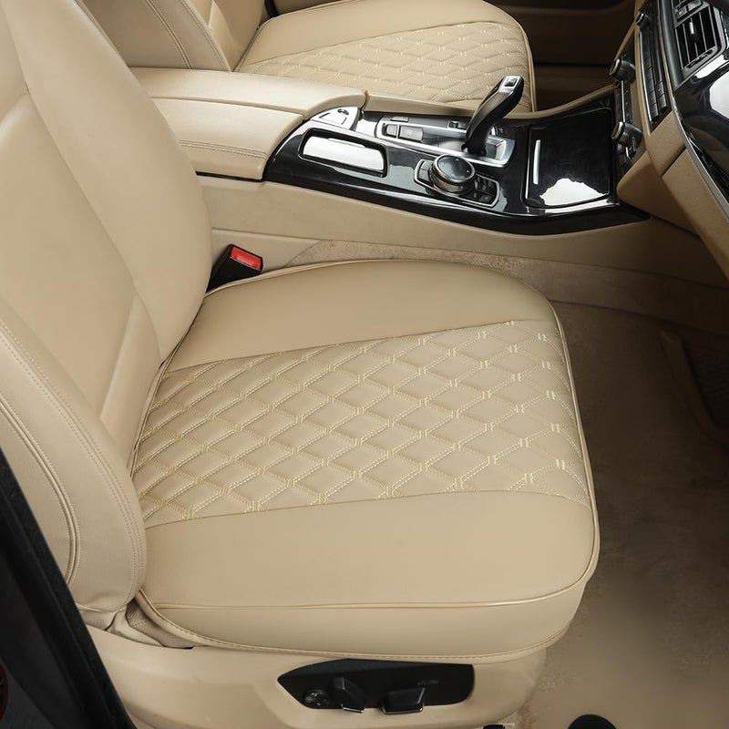 Black Panther 1 Pair of PU Car Seat Covers, Full Wrapping Front Bottom Seat Protector Compatible with 95% Vehicles, Anti-Slip (W 21.26''Ã—D 20.86â€), Beige - Image 2